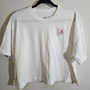 Air Jordan White Boxy T-Shirt with Red Logo